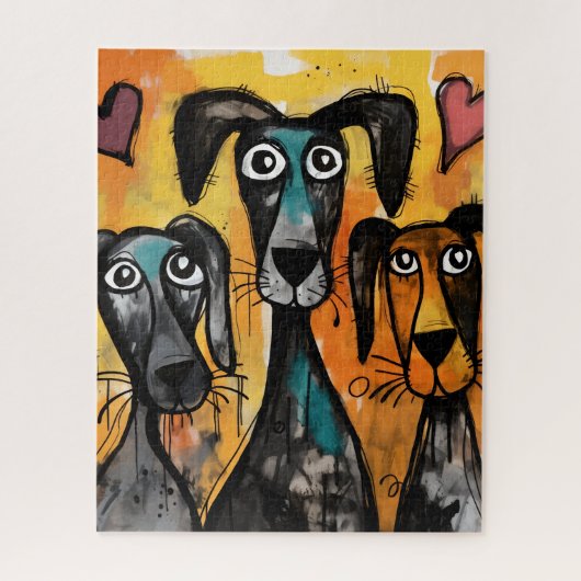 Puzzles Dog Red Hearts Happy Valentine's Day  ジグソーパズル (縦)