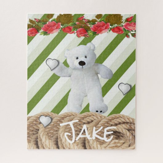 Puzzles Green Stripe Rope Teddy Bears ジグソーパズル (縦)