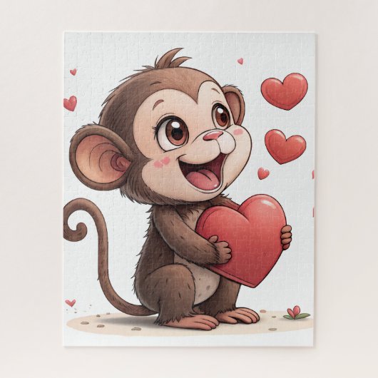 Puzzles Monkey Red Hearts Happy Valentine's Day  ジグソーパズル (縦)