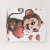 Puzzles Monkey Red Hearts Happy Valentine's Day  ジグソーパズル (横)