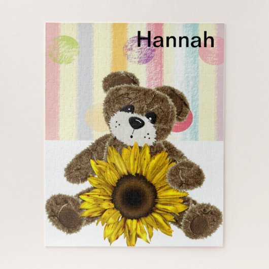 Puzzles Teddy Bear Pastel Stripes Sunflower ジグソーパズル (縦)