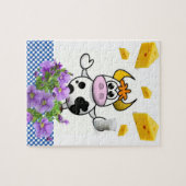 Puzzles White and Blue Plaid Cow Milk Cheese ジグソーパズル (横)