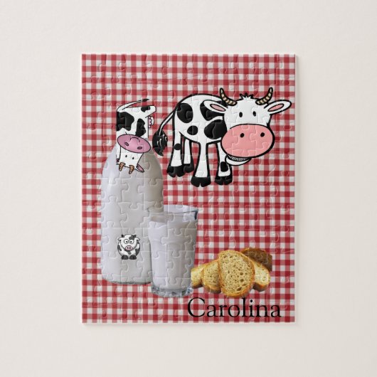 Puzzles White and Red Plaid Cow Milk Bread ジグソーパズル (縦)