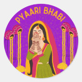 Pyari Bhabi Desi Shaadi Mehndi Design ラウンドシール (正面)