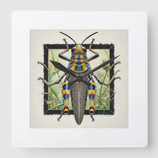 Pygmy Grasshopper 020924IREF232 - Watercolor スクエア壁時計 (正面)