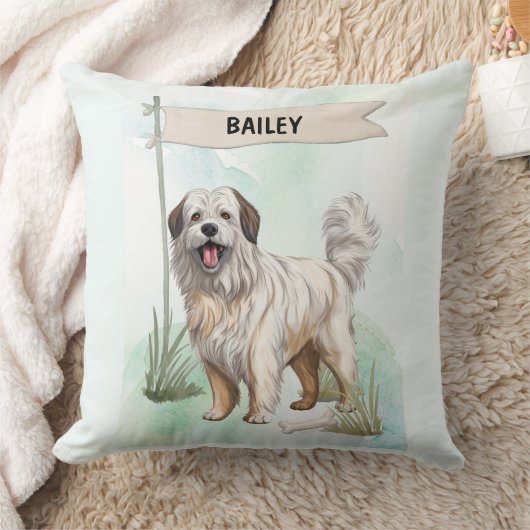 Pyrenean Shepherd Watercolor Personalized Dog クッション (ブランケット)