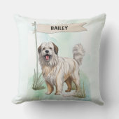 Pyrenean Shepherd Watercolor Personalized Dog クッション (正面)