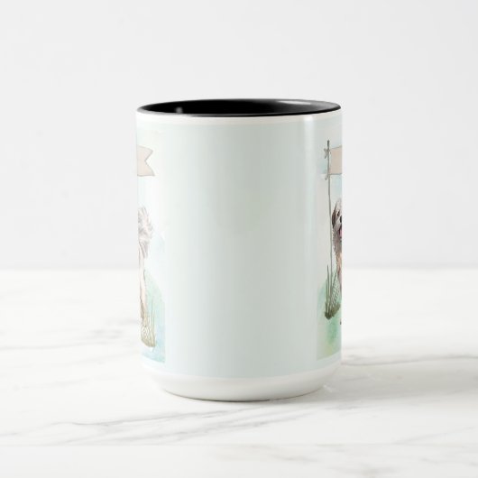 Pyrenean Shepherd Watercolor Personalized Dog マグカップ (中央)