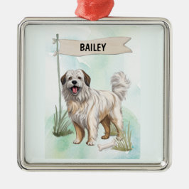 Pyrenean Shepherd Watercolor Personalized Dog メタルオーナメント