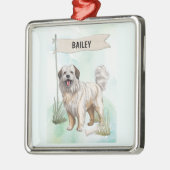 Pyrenean Shepherd Watercolor Personalized Dog メタルオーナメント (左)