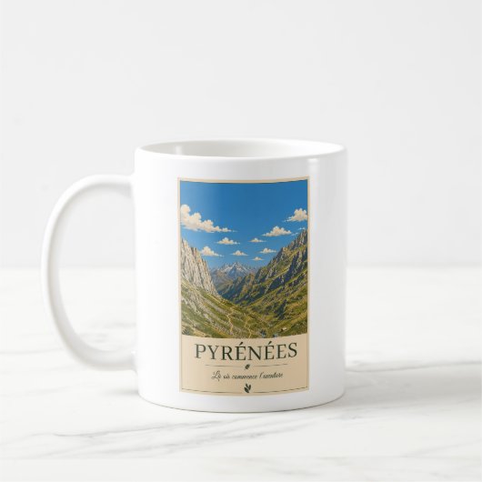 Pyrénées France – Alpines Illustrated Landscape コーヒーマグカップ (左)