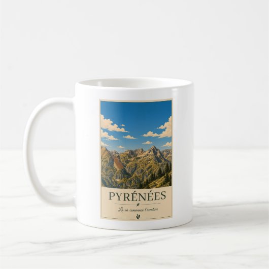 Pyrénées France – Alpines Illustrated Landscape コーヒーマグカップ (左)