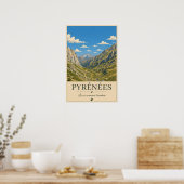 Pyrénées France – Alpines Illustrated Landscape ポスター (キッチン)