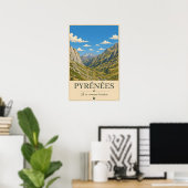 Pyrénées France – Alpines Illustrated Landscape ポスター (ホームオフィス)