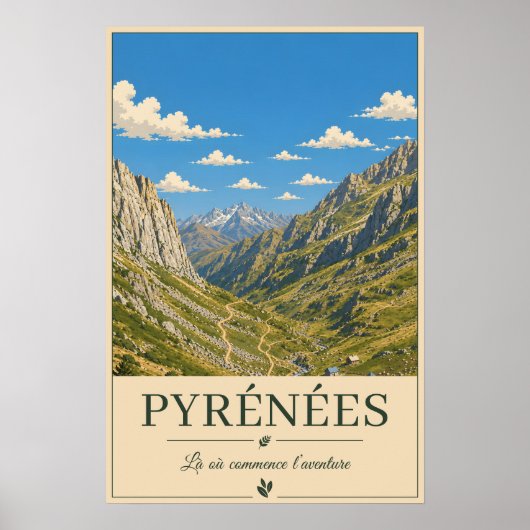 Pyrénées France – Alpines Illustrated Landscape ポスター (正面)