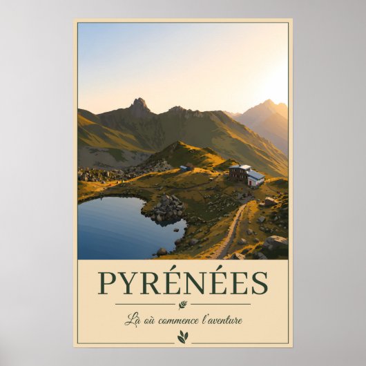 Pyrénées France – Lake Illustrated Landscape ポスター (正面)
