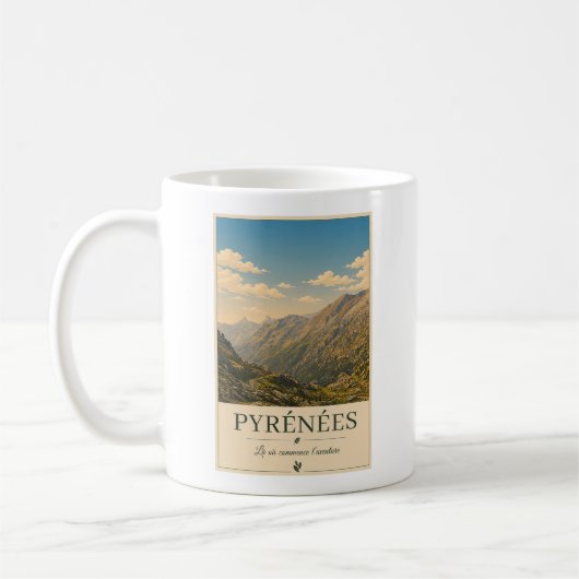 Pyrénées France – Mountains Illustrated Poster コーヒーマグカップ (左)