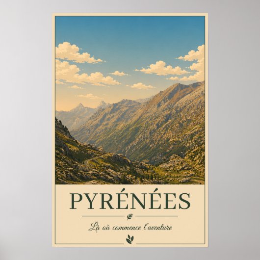 Pyrénées France – Mountains Illustrated Poster ポスター (正面)