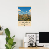 Pyrénées France – Ridges Illustrated Landscape ポスター (ホームオフィス)