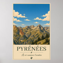 Pyrénées France – Ridges Illustrated Landscape ポスター