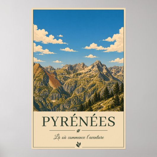 Pyrénées France – Ridges Illustrated Landscape ポスター (正面)