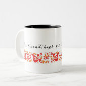 Pyrexの友情のデザインを特色にするコーヒーのマグ ツートーンマグカップ (正面左)