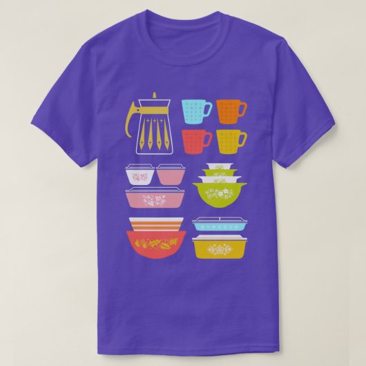 Pyrex Prettiesヴィンテージガラス台所用品 Tシャツ (デザイン正面)
