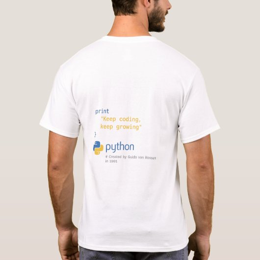 Pythonとその創始者で、創成年を迎える Tシャツ (裏面)