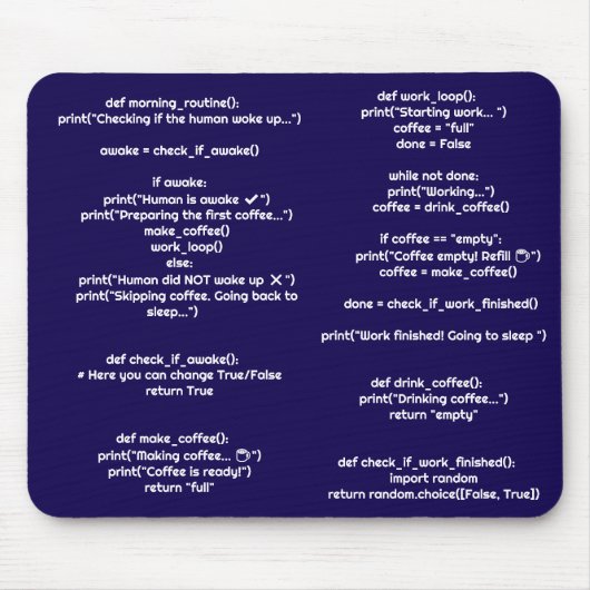 Python morning_routine() Mouse Pad – Coders Gift マウスパッド (正面)