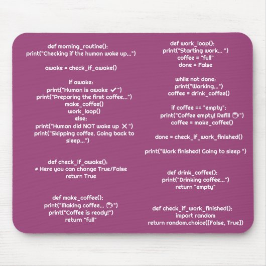 Python morning_routine() Mouse Pad – Coders Gift マウスパッド (正面)