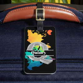 Qイニシャルパーソナライズされたシルバーモノグラムあなたの名前 ラゲッジタグ