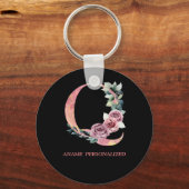 Qフローラモノグラム名文字ピンクアゲートキーチェーン キーホルダー (正面)