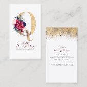 Qモノグラムブルゴーニュ金ゴールドとネイビーブルーフローラ 名刺 (正面/裏面)