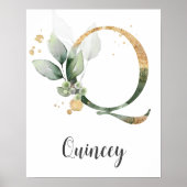 Qレター モノグラム グリーンネイチャー 名前 ウォールプリント ポスター (正面)