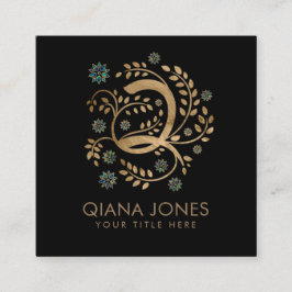 Q字付き高級金字書道モノグラム スクエア名刺