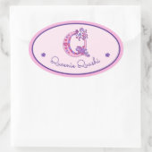 Q文字モノグラム名前をカスタムするIDピンクステッカー 楕円形シール (バッグ)