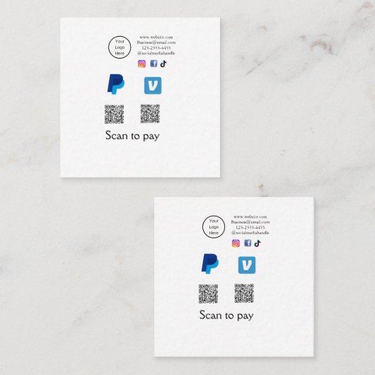 Q RコードPayPal venmoスキャン支払を追加ソーシャルメディアde スクエア名刺 (正面/裏面)