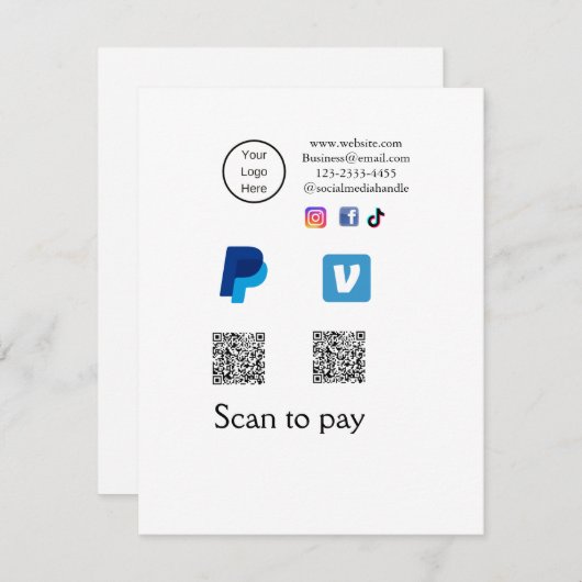 Q RコードPayPal venmoスキャン支払を追加ソーシャルメディアde ノートカード (正面/裏面)