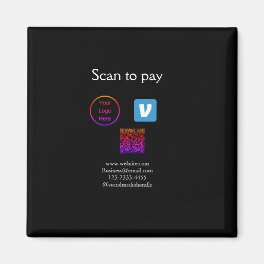 Q Rコードvenmoスキャンして支払う追加ロゴのソーシャルメディア マグネット (正面)
