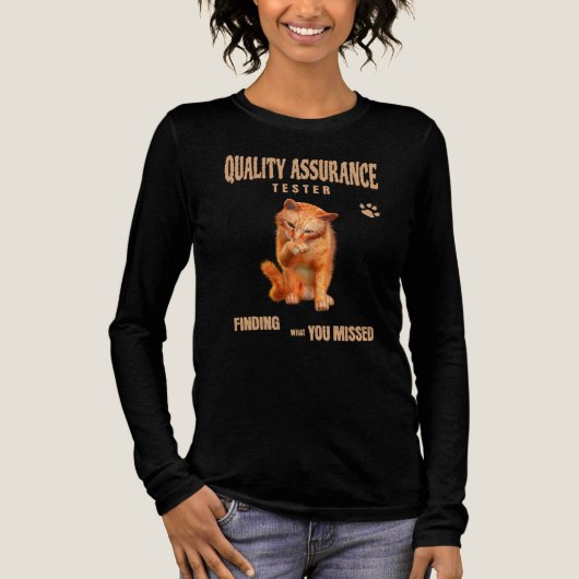 QAテスター 猫のユーモア トライブレンドTシャツ (正面)