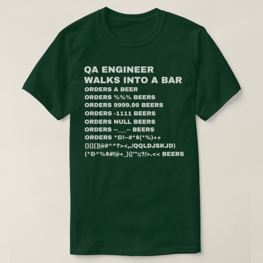 QA Engineer walks into a Bar  Tシャツ (デザイン正面)