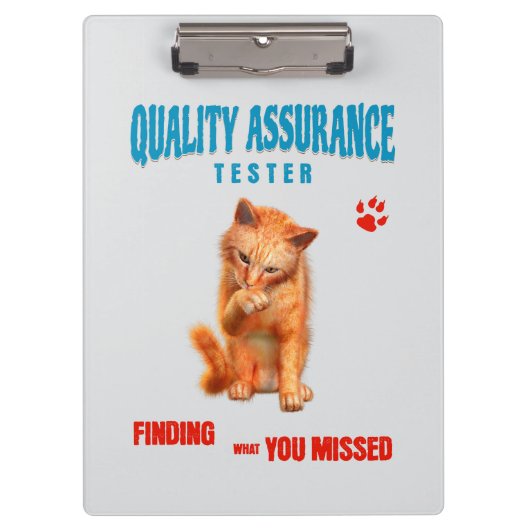 QA Tester Cat Humor クリップボード (正面)