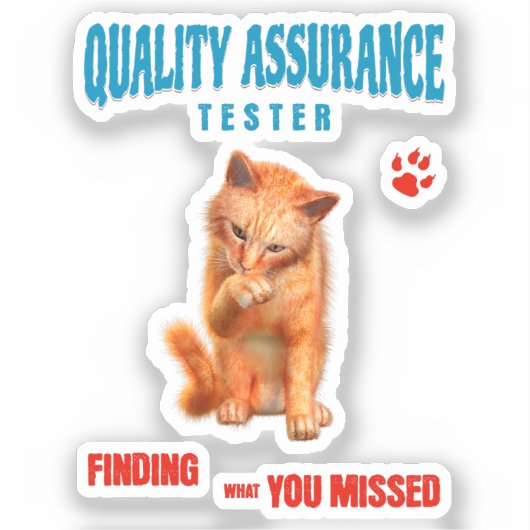 QA Tester Cat Humor シール (正面)
