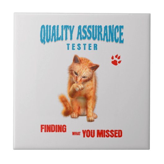 QA Tester Cat Humor タイル (正面)