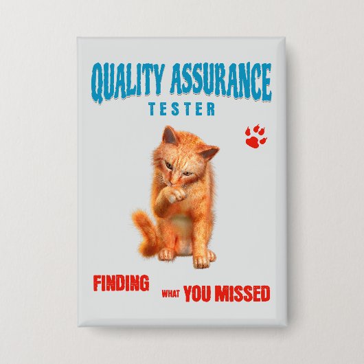 QA Tester Cat Humor 缶バッジ (正面)