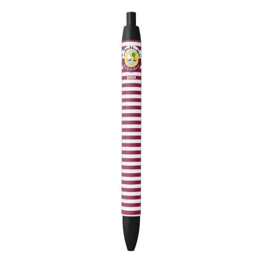 Qatar Flag Cute Patriotic Black Ink Pen 黒ボールペン (正面縦)