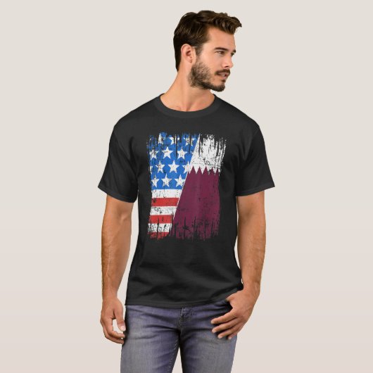 Qatari American Flag Qatar Usa Tシャツ (正面フル)