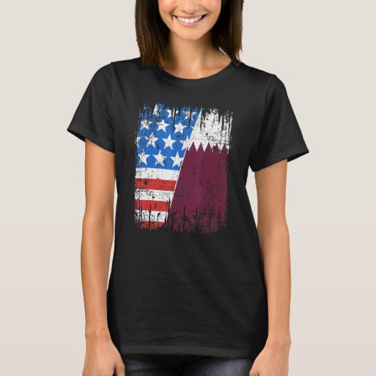 Qatari American Flag Qatar Usa Tシャツ (正面)