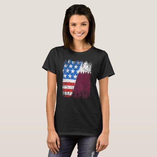 Qatari American Flag Qatar Usa Tシャツ (正面フル)