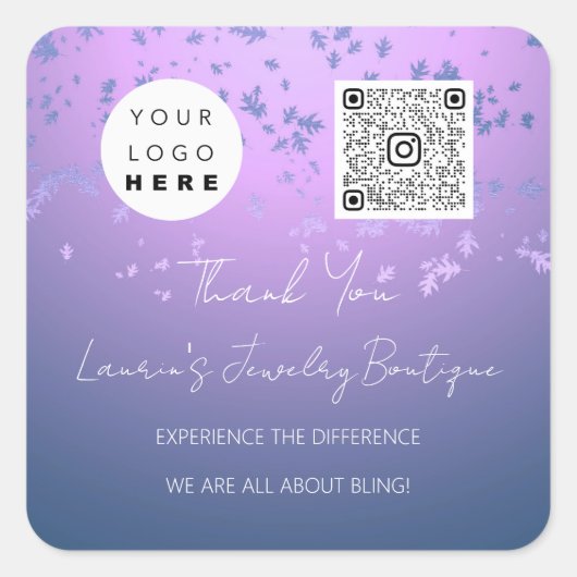 QCodeオンラインショップのロゴライトパープル スクエアシール (正面)